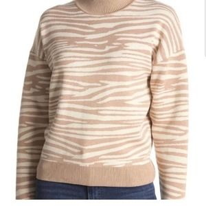 WAYF Sweater Women XS Tan White Pull Over Zebra Pattern‎ Mock Neck Viscose